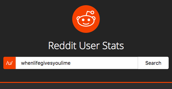 Users can search for Reddit usernames and view compiled stats about their posts.